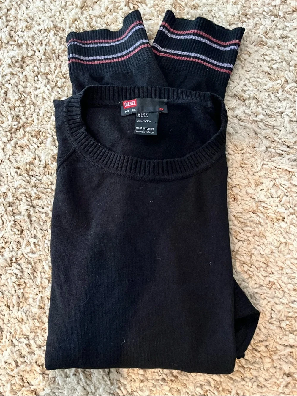 Diesel Black Crewneck Sweater with Subtle Stripe Detail